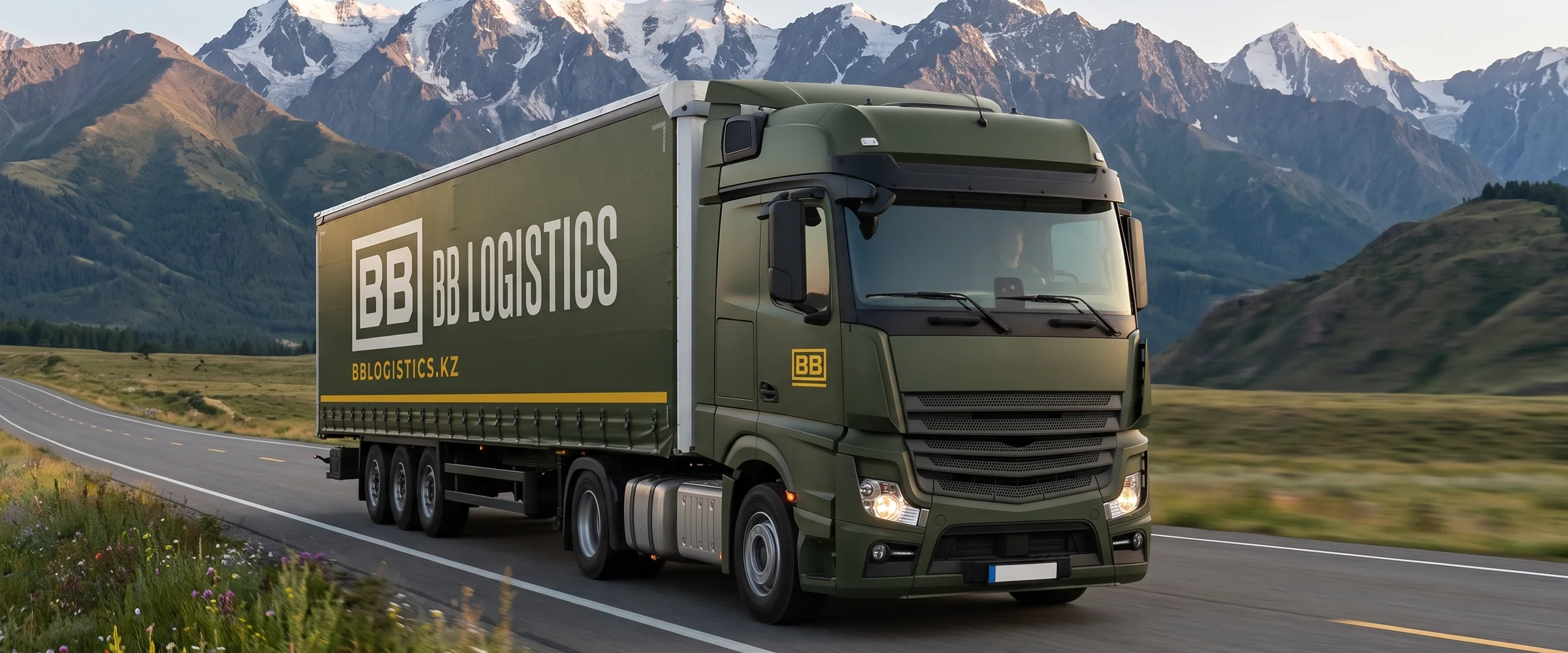 Фура BB Logistics на трассе в предгорьях Заилийского Алатау